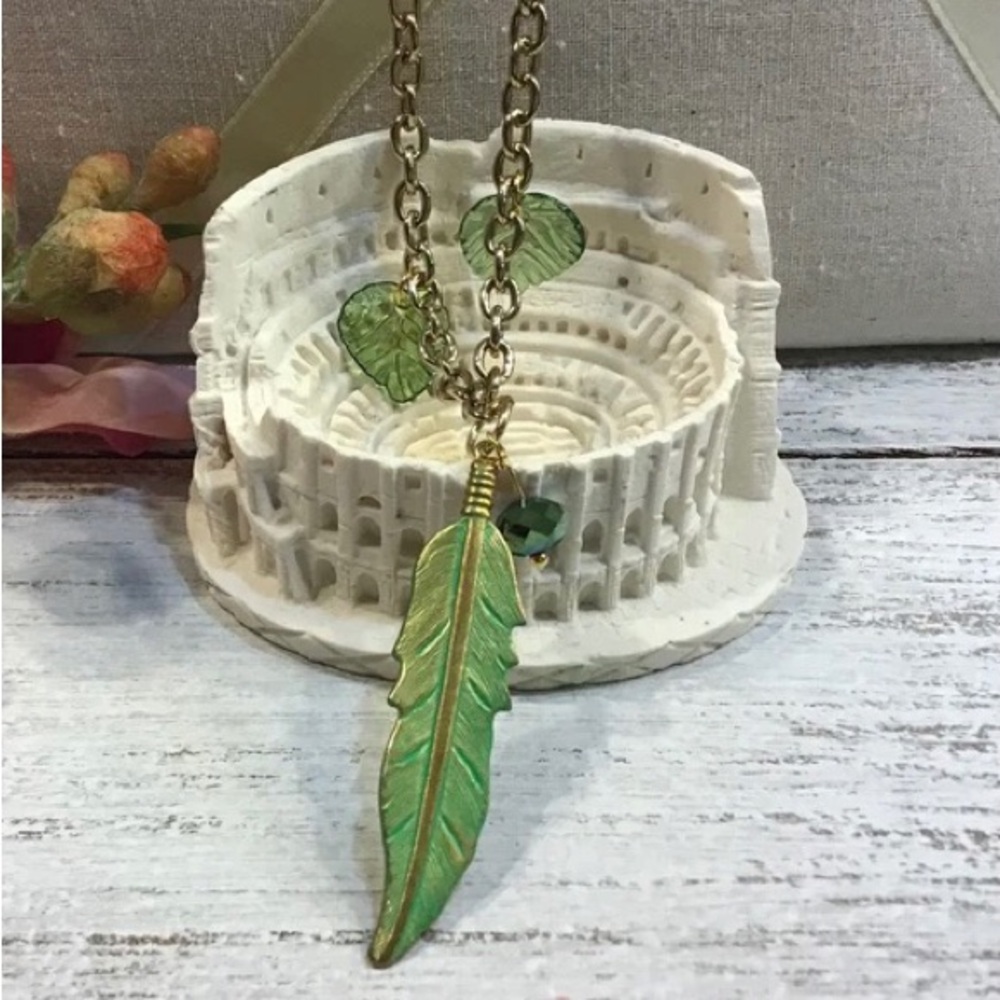 Verdigris Feather Necklace